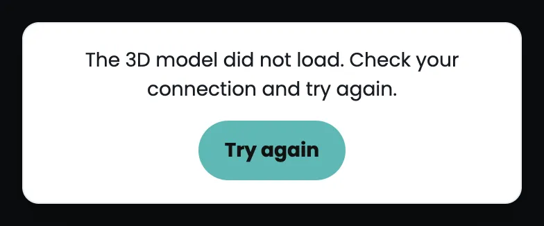 The message The 3D model did not load, with a Try again button