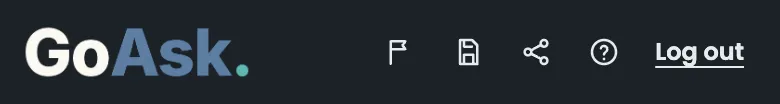 The top bar on a phone: the Test Drive, Save build, Share and Help icons, then Log out